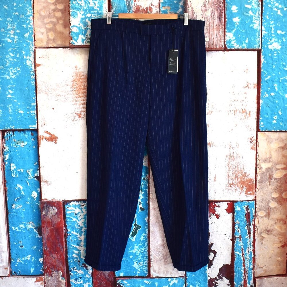 Men's New Look Anthony Relax Pleated Casual Pants Striped SIZE 36R Blue